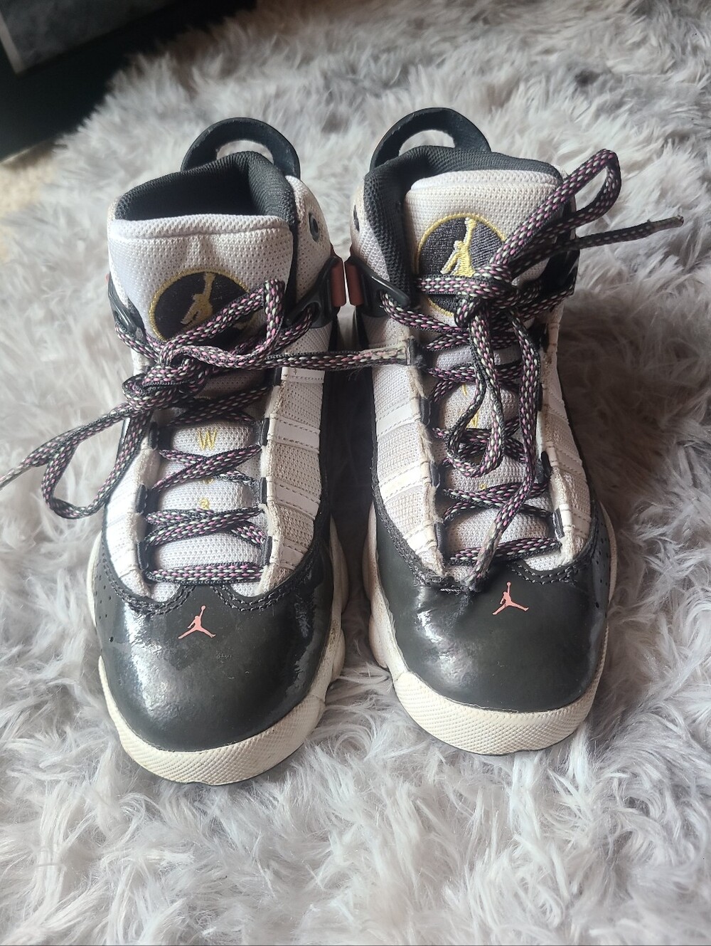 Jordan Kids Black, White & Pink Basketball Sneakers